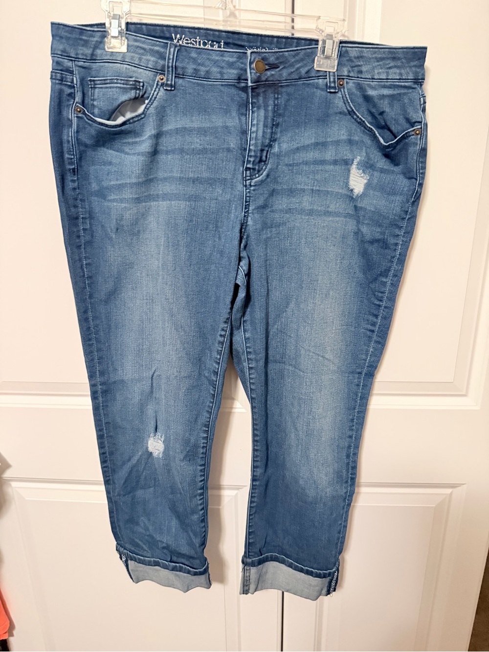 NEST Fragrances Washed Light Blue Cropped Distressed Jeans